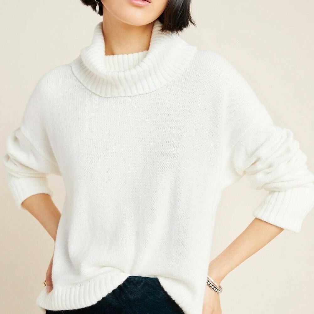 ANTHROPOLOGIE Blair Turtleneck Sweater Cream XS